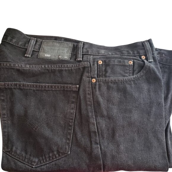 Levi's Black 550 Relaxed Silver Tab? Denim Jeans 100% Cotton 40x30 Levi Strauss - Picture 2 of 4